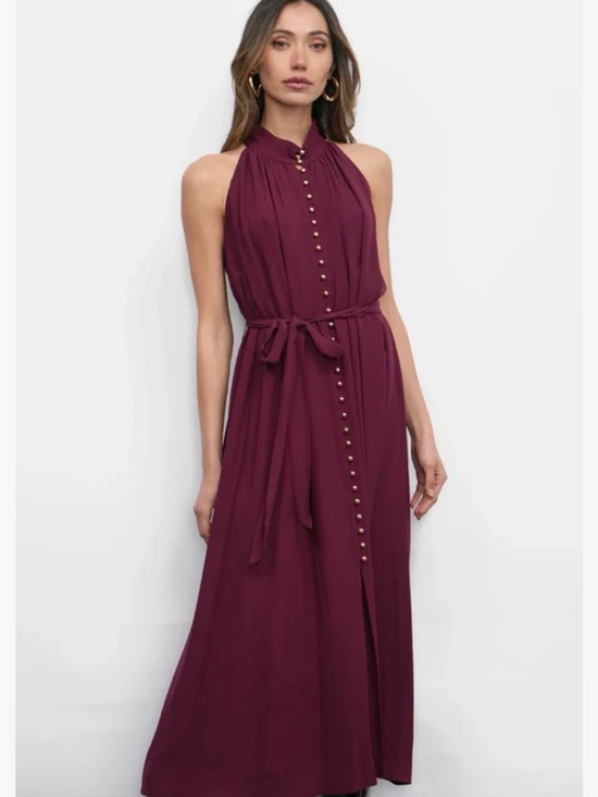 Greylin Dresses & Skirts - Greylin Sleeveless Button Up Halter Maxi Dress in Burgundy
